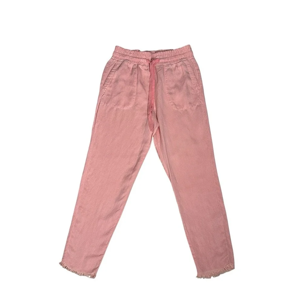 Zara‎ Linen Blend Joggers Womens Drawstring Size Small Pink Fringe